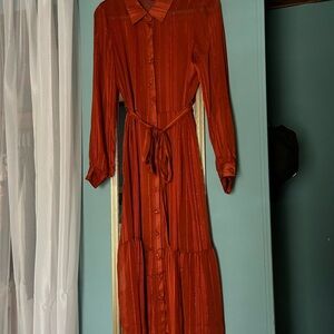 Nanette Lepore Orange Buttoned Tie Front Sundress